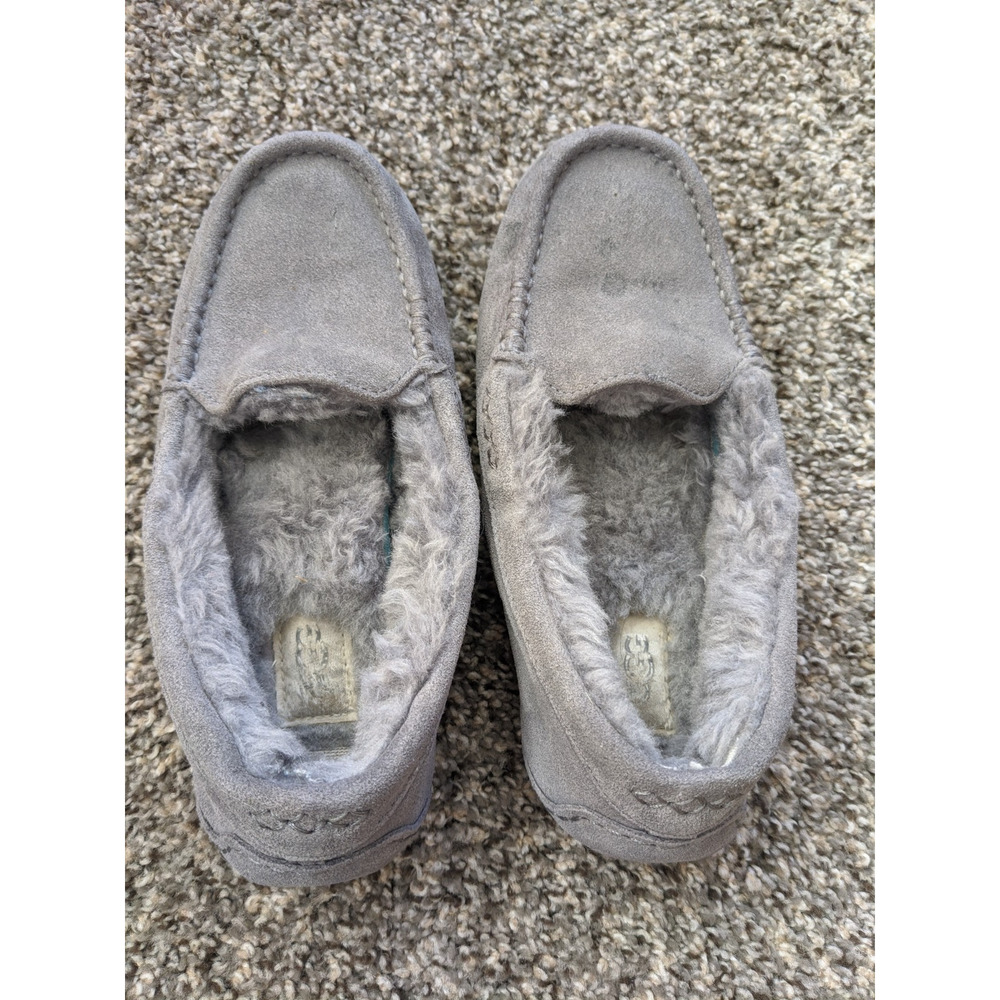 UGG Ansley Slippers Womens Size 6/6.5 Gray Fur Lamb Shearling Suede Moccasin